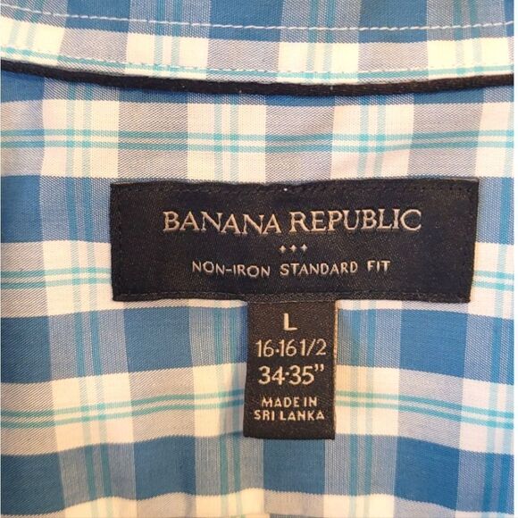 Banana Republic Men's Blue Plaid Standard Fit Button Down Shirt - Picture 3 of 5